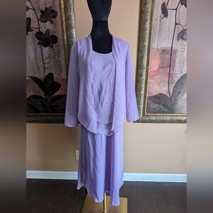 NWOT Women Petite Draper's & Damon's Lilac 2PC Maxi Long Sleeve Dress Set